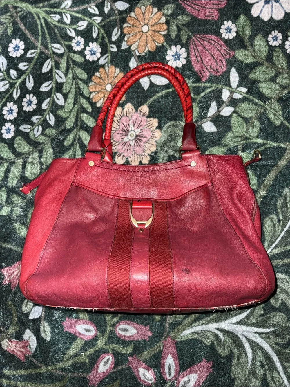 Cole Haan Red Leather Braided-Handle Satchel